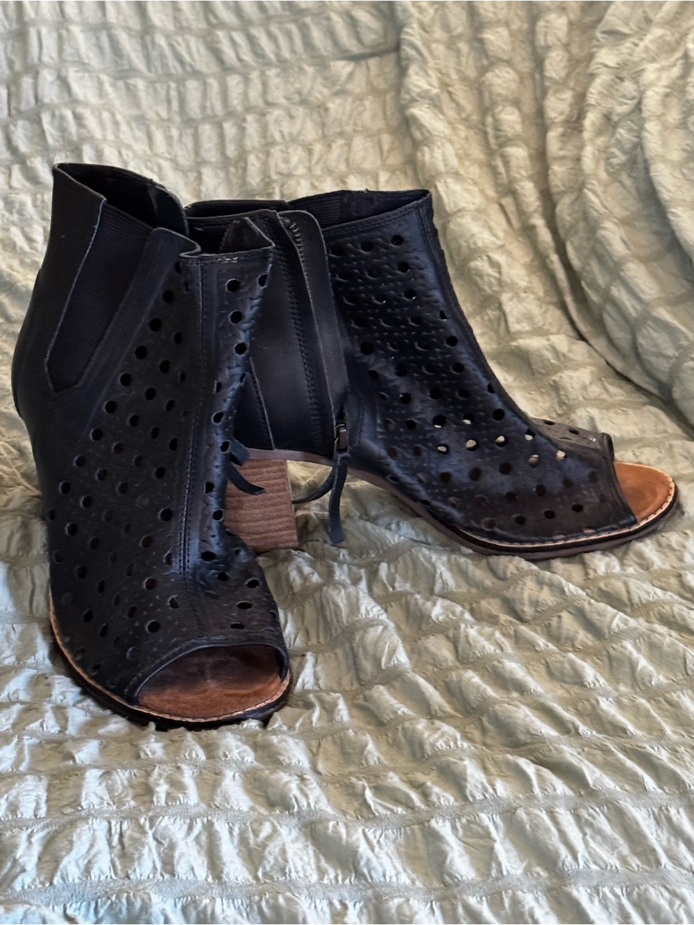 Toms Black Perforated Open-Toe Ankle Booties